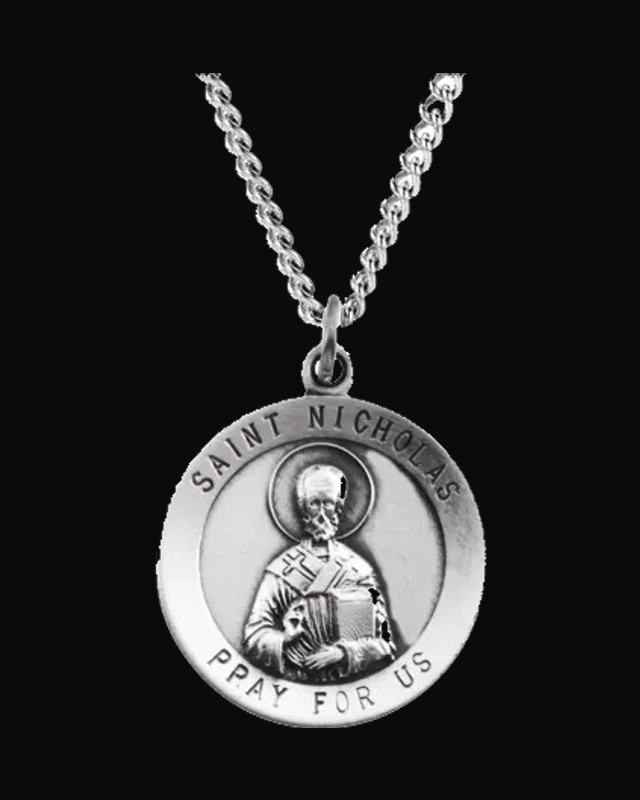St. Nicholas Medal Necklace or Pendant — Rhodium-Plated on Sterling Silver