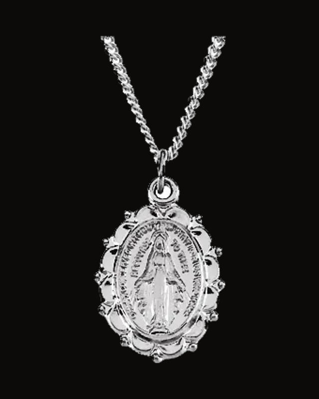 Oval Miraculous Medal Necklace — Rhodium-Plated on Sterling Silver