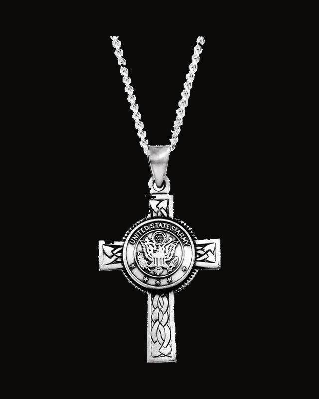 U.S. Army Cross Necklace or Pendant — Rhodium-Plated on Sterling Silver