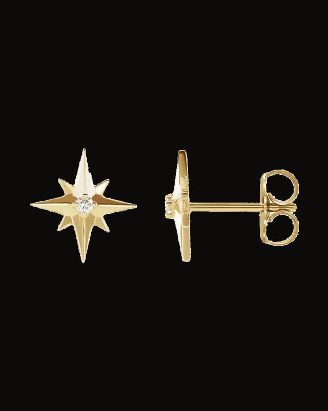 0.03 CTW Natural Diamond Star Earrings — 14K Yellow Gold