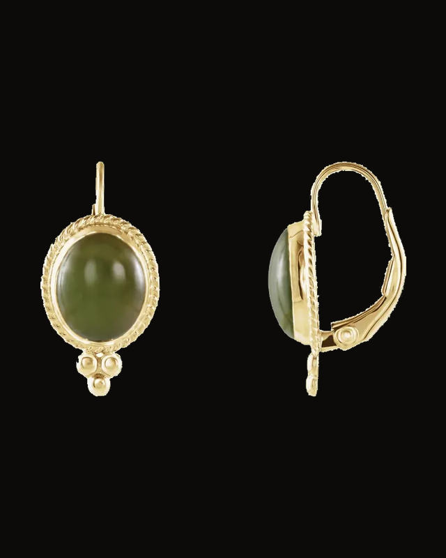 Natural Nephrite Jade Earrings — 14K Yellow Gold
