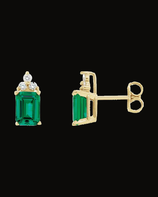 Lab-Grown Emerald And Natural Diamond Earring — 14K Yellow Gold · 1/10 CTW