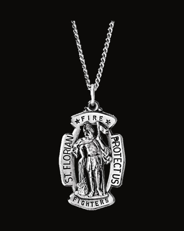 St. Florian Medal Necklace or Pendant — Rhodium-Plated on Sterling Silver