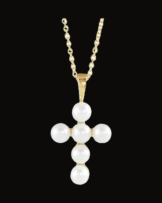 Cultured White Freshwater Pearl Cross Necklace