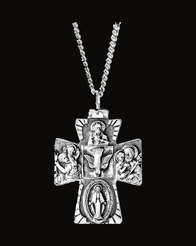 Four-Way Cross Medal Necklace or Pendant — Rhodium-Plated on Sterling Silver