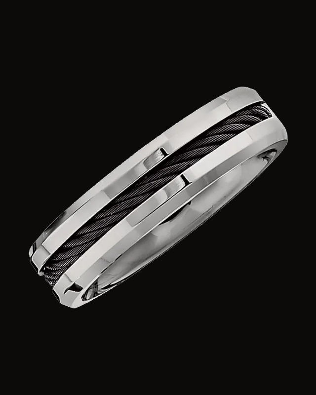 Beveled-Edge Black Cable Inlay Standard-Fit Band — Titanium · 6 mm