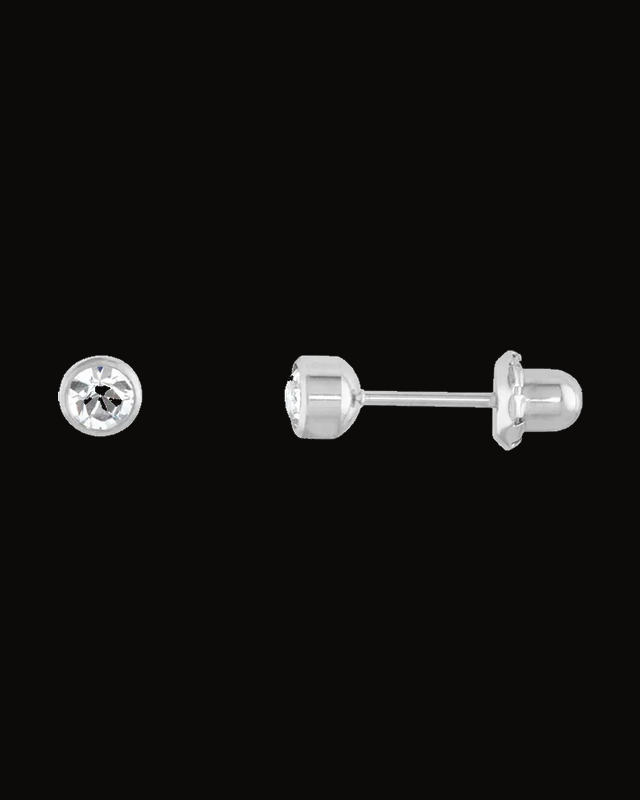 Bezel-Set Imitation Cubic Zirconia Earrings — Titanium · 4 mm