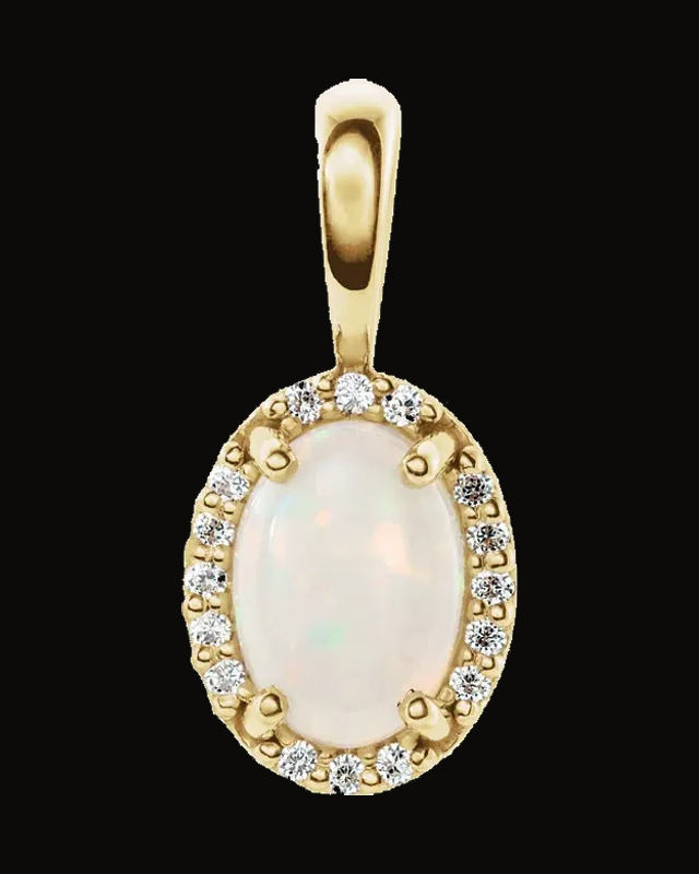Natural Opal And 0.04 CTW Natural Diamond Halo-Style Pendant — 14K Yellow Gold