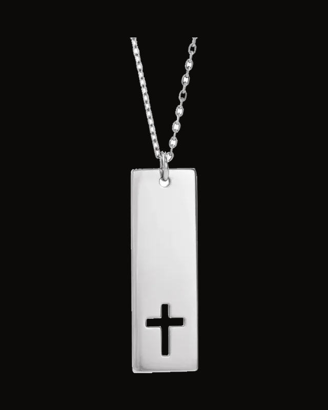 Engravable Pierced Cross Bar Necklace or Pendant
