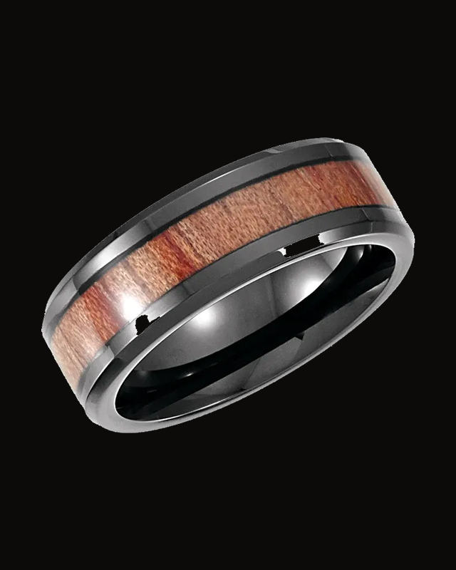 Casted Wood Inlay Comfort-Fit Band With Black Pvd — Cobalt · 8 mm
