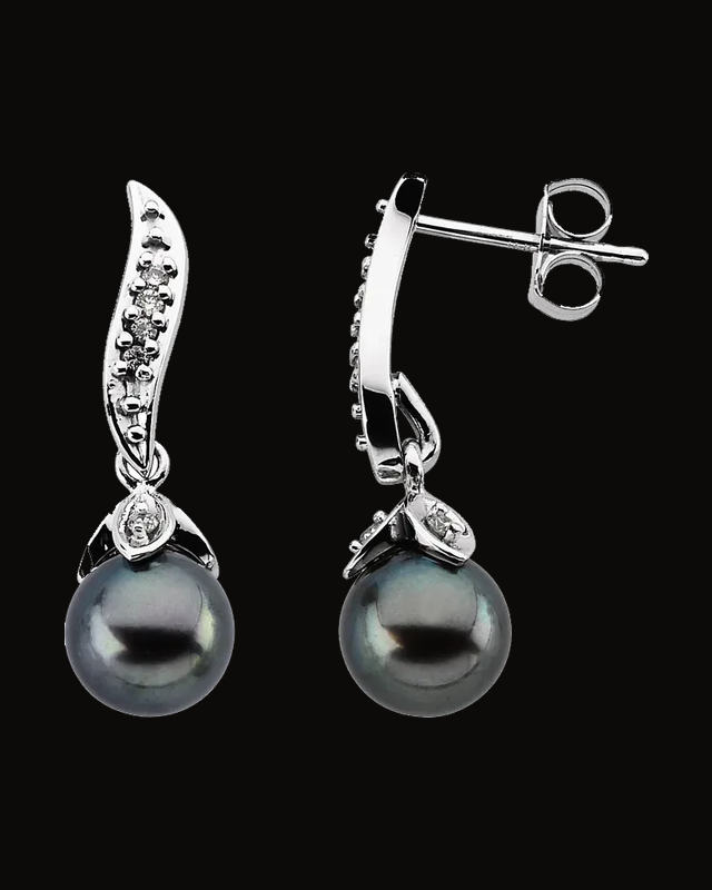 Cultured Black Akoya Pearl Earrings — Rhodium-Plated on 14K White Gold