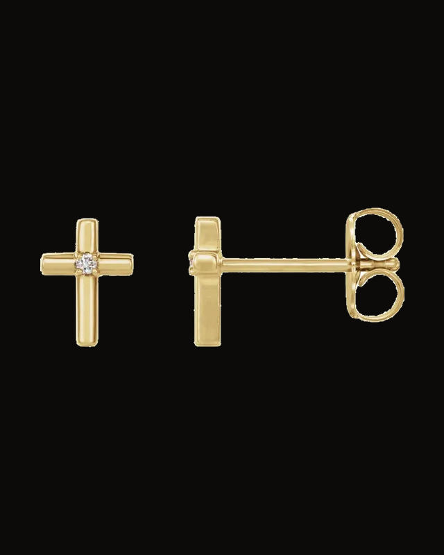 Solitaire Cross Earrings — 14K Yellow Gold