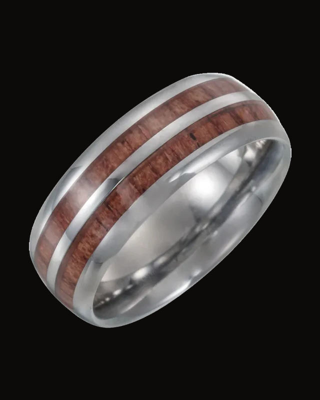 Rose Wood Inlay Comfort-Fit Band — Tungsten · 8 mm