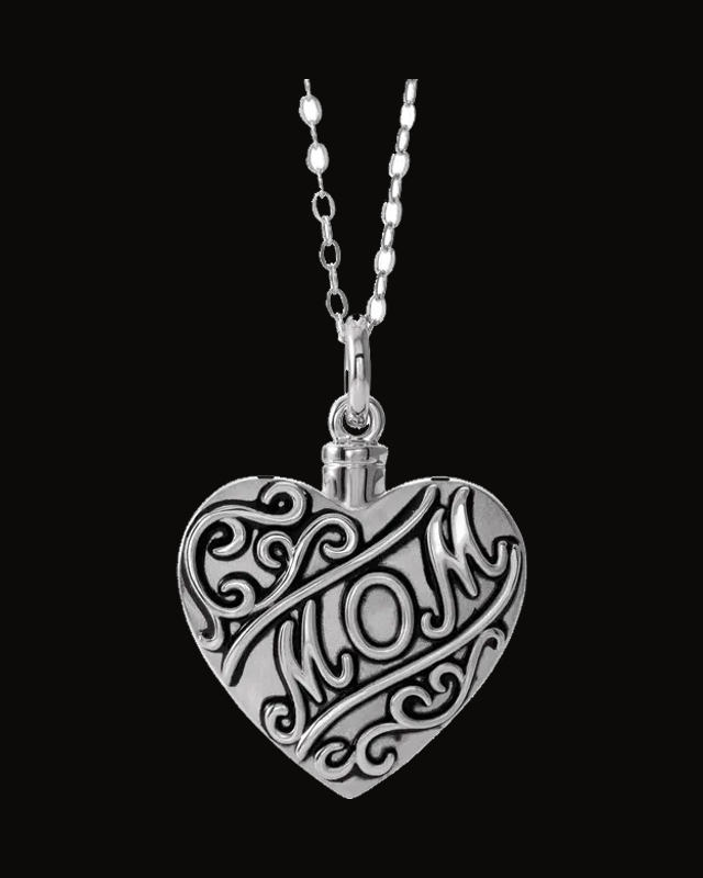 Mom Heart Ash Holder Necklace — Rhodium-Plated on Sterling Silver