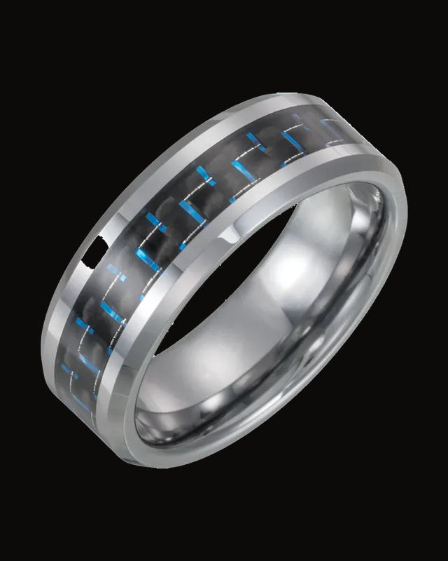 Beveled-Edge Carbon Fiber Inlay Comfort-Fit Band — Tungsten · 8 mm