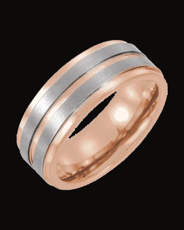 Grooved Comfort-Fit Band With 18K Rose Gold Pvd — 18K Rose Gold PVD Tungsten · 8 mm
