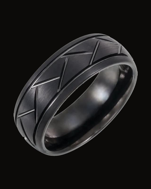 Patterned Comfort-Fit Band With Black Pvd — Black PVD Tungsten · 8 mm