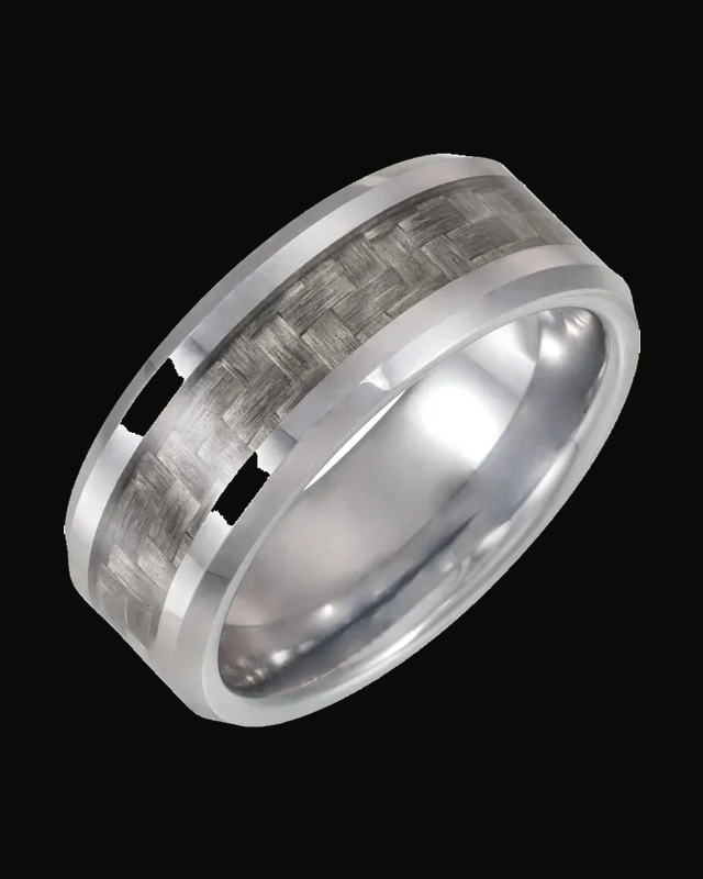 Beveled-Edge Carbon Fiber Inlay Comfort-Fit Band — Tungsten