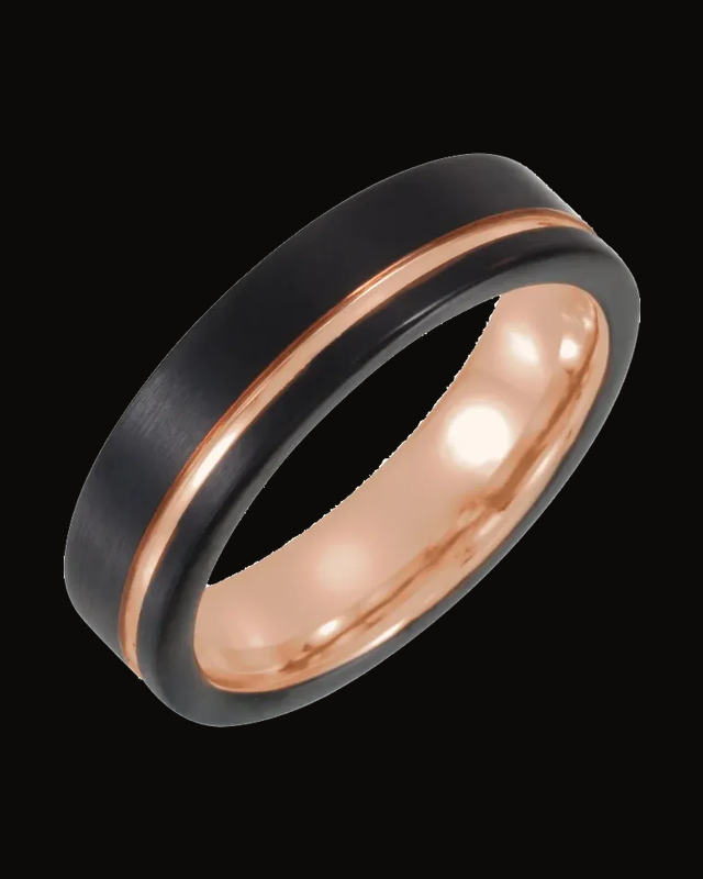 Grooved Comfort-Fit Band Withn 18K Rose Gold And Black Pvd — 18K Rose Gold PVD & Black PVD Tungsten