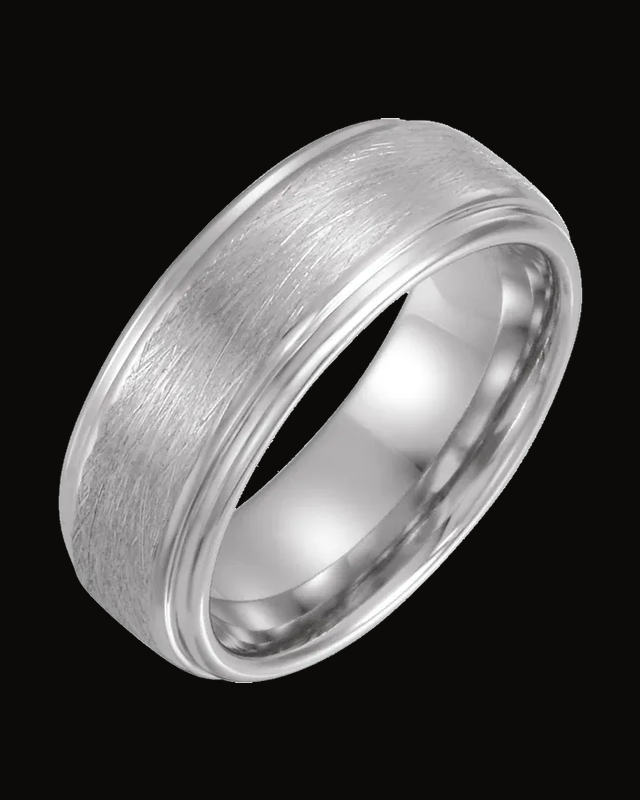 Stepped-Edge Comfort-Fit Flat Band with Brush Finish — Cobalt · 8 mm