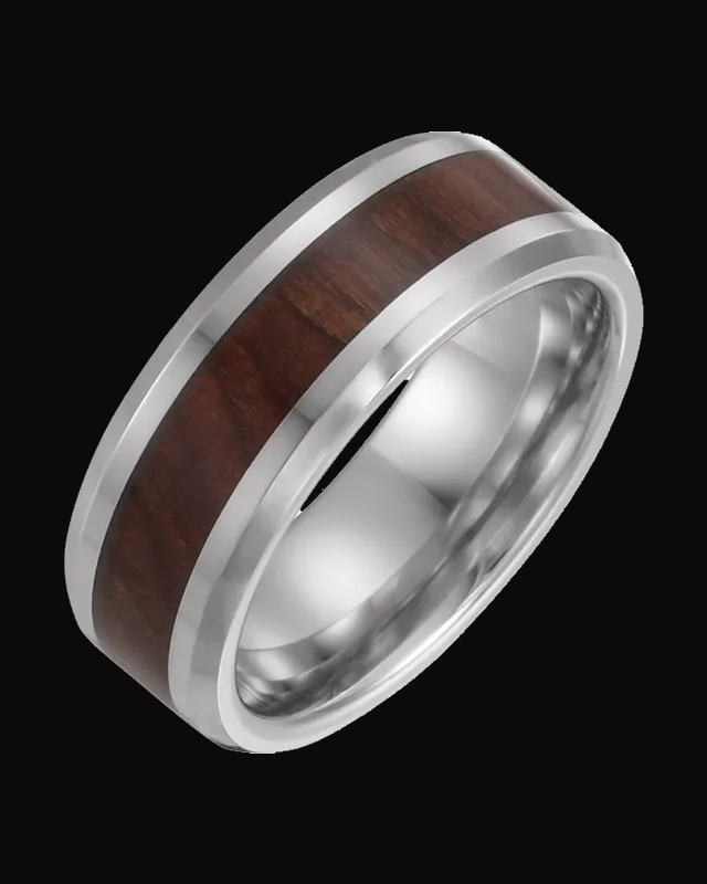 Beveled-Edge Manmade Wood Inlay Comfort-Fit Band — Cobalt · 8 mm