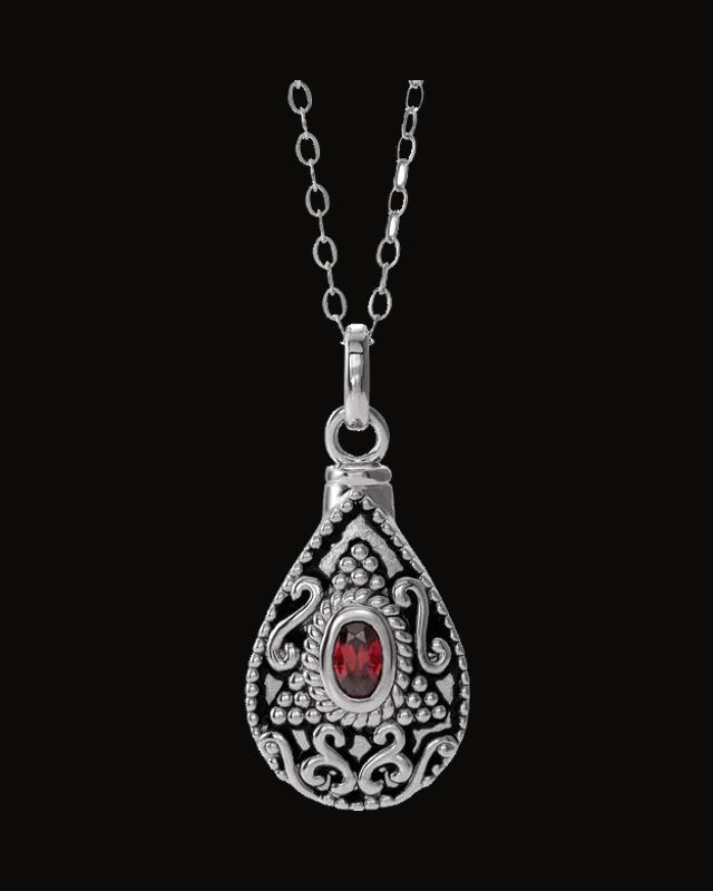 Tear Ash Holder Birthstone Necklace — Rhodium-Plated on Sterling Silver · 6 x 4 mm