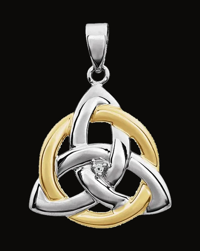 0.004 Ct Natural Diamond Celtic-Inspired Pendant — Rhodium-Plated on 14K White & Yellow Gold