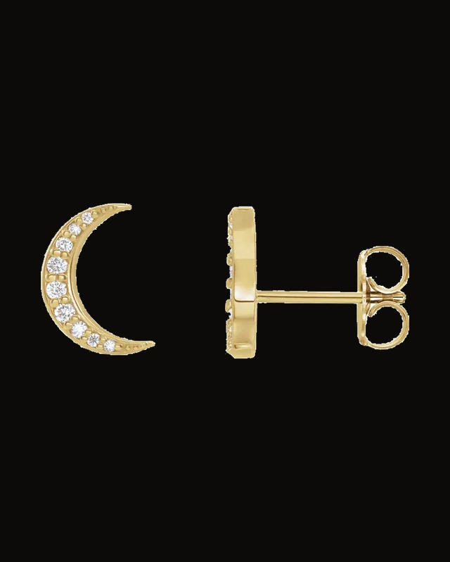 Crescent Moon Earrings — 14K White / Yellow Gold · 1/10 CTW