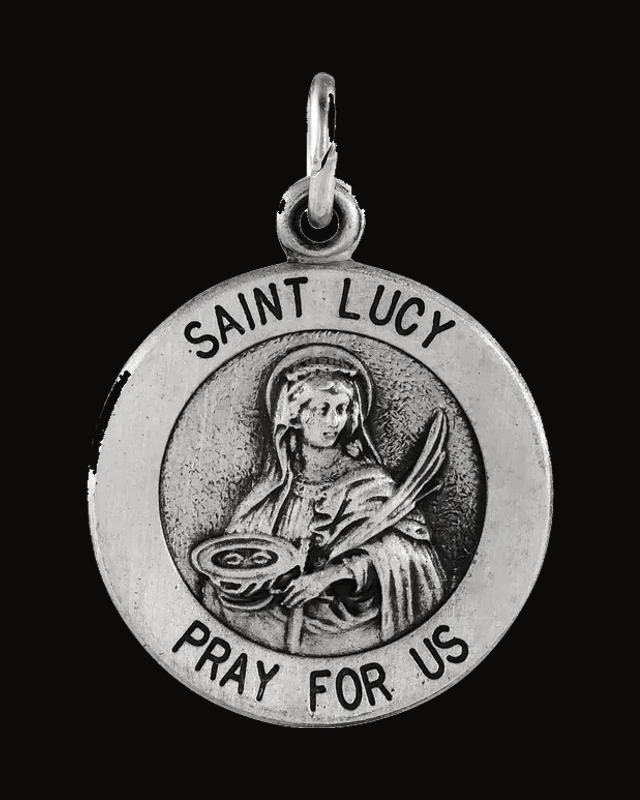 St. Lucy Medal Necklace or Pendant — Sterling Silver