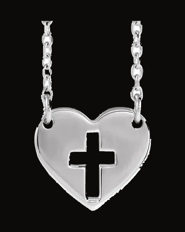 Pierced Cross Heart Necklace — Sterling Silver