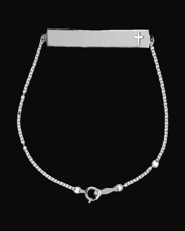 Engravable Pierced Cross Bar Bracelet — Sterling Silver