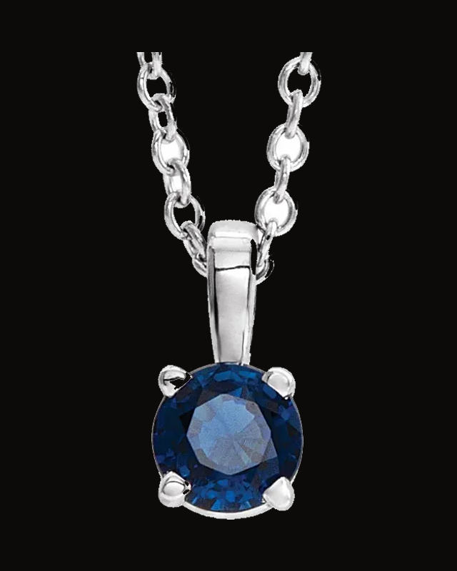 Imitation Blue Sapphire Birthstone Pendant — Sterling Silver · 6 mm