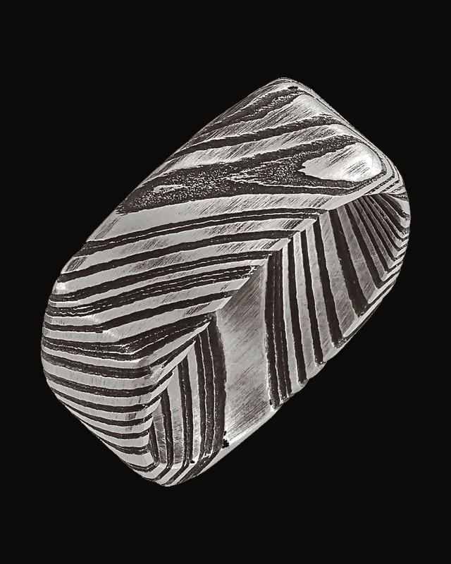Damascus Comfort-Fit Square Band — Damascus Stainless Steel · 8 mm