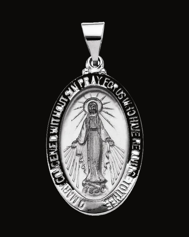 Oval Hollow Miraculous Medal — 14K Yellow / White Gold
