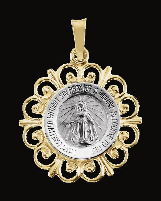 Round Miraculous Medal — Rhodium-Plated on 14K White & Yellow Gold