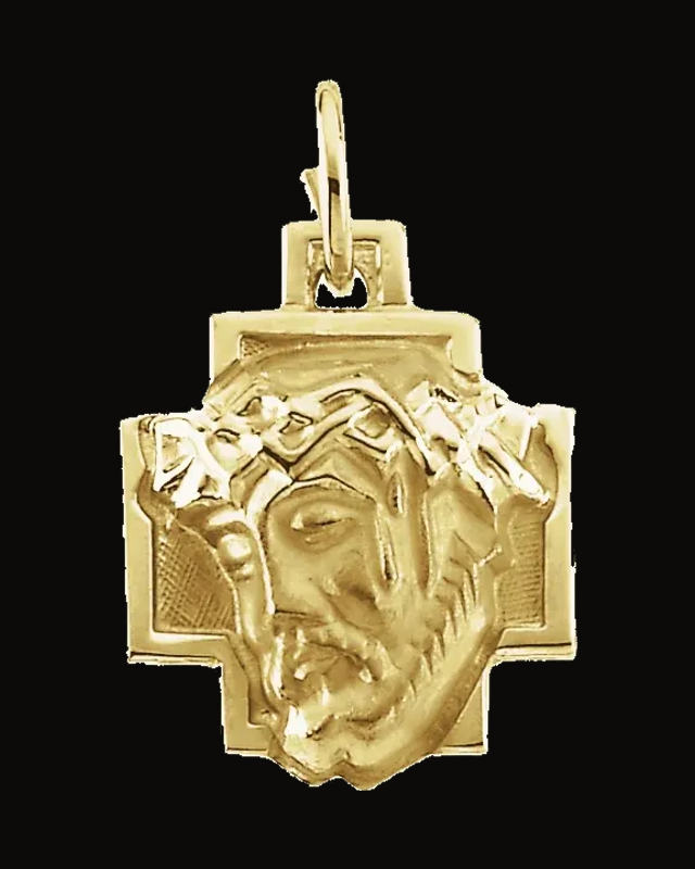 Face Of Jesus With Crown Pendant — 14K Yellow Gold