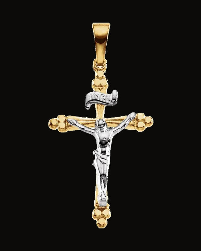 Two Tone Crucifix Pendant — Rhodium-Plated on 14K Yellow & White Gold
