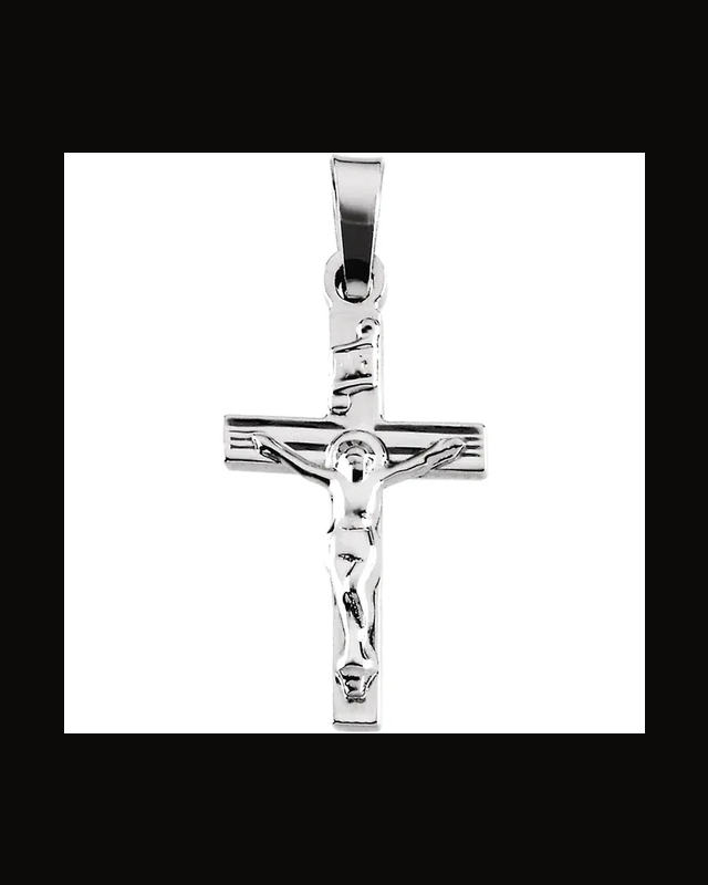 Crucifix Pendant — Rhodium-Plated on 14K White Gold