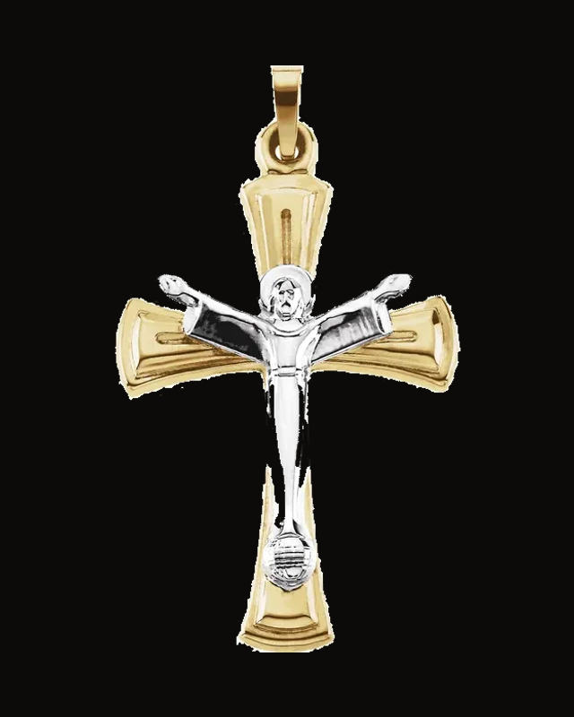 Two Tone Christ Is Risen Crucifix Pendant — Rhodium-Plated on 14K Yellow & White Gold