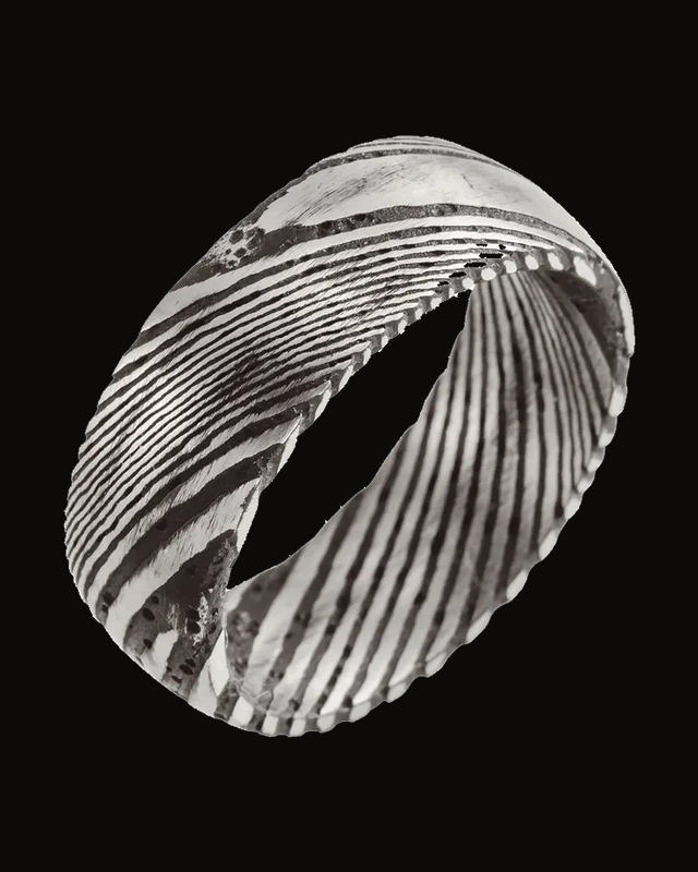 Damascus Comfort-Fit Half Round Band — Damascus Stainless Steel · 8 mm