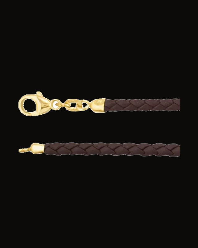 3 mm Braided Leather Cord — 14K Yellow Gold