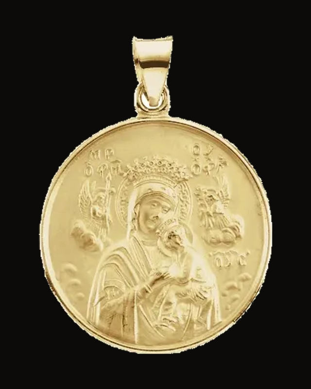 Round Our Lady of Perpetual Help Medal Pendant — 18K Yellow Gold