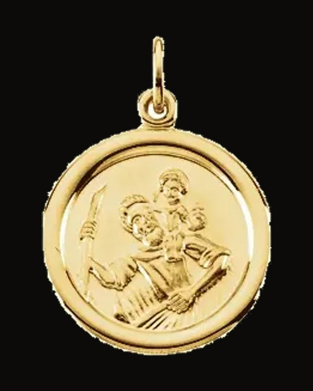 Round St. Christopher Medal — 14K Yellow Gold