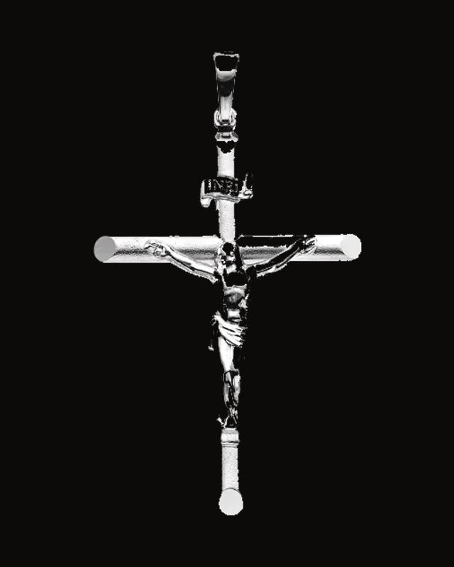 Crucifix Pendant — Rhodium-Plated on 14K White Gold
