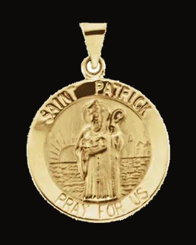 Round Hollow St. Patrick Medal — 14K Yellow Gold