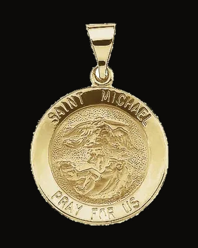 Round Hollow St. Michael Medal — 14K Yellow Gold