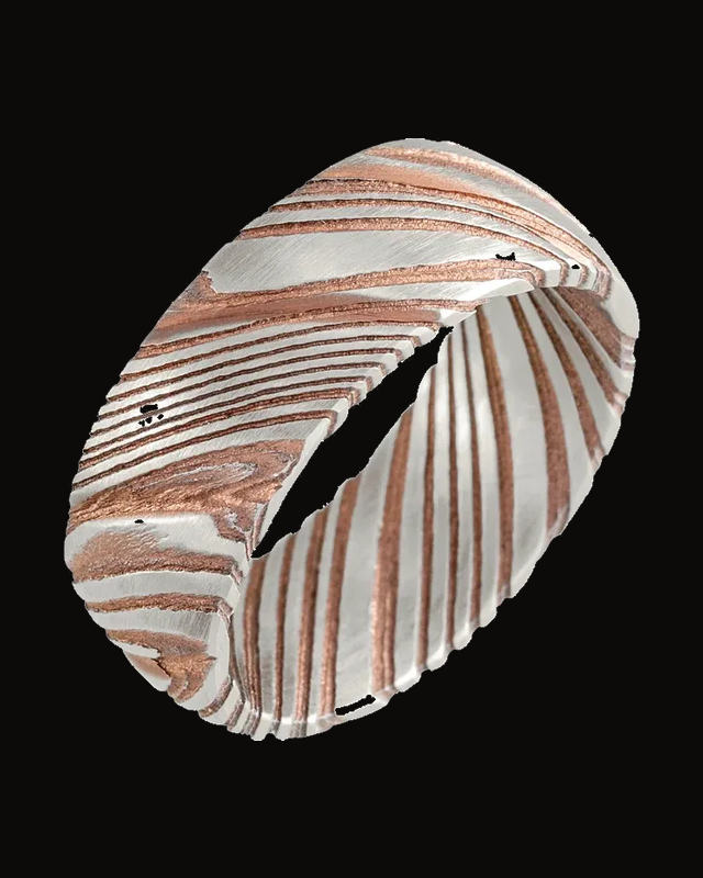 Damascus Comfort-Fit Flat Band — Damascus Stainless Steel · 8 mm