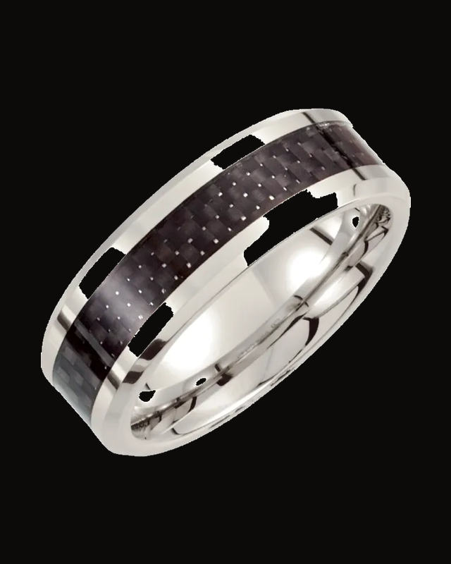Beveled-Edge Black Carbon Fiber Inlay Comfort-Fit Band — Cobalt