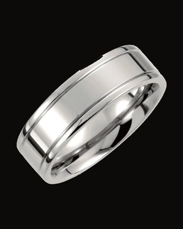 Grooved Inlay Comfort-Fit Band — Titanium · 7 mm