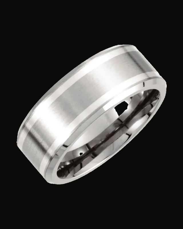 Titanium Beveled Edge Band — Titanium & Sterling Silver · 9 mm